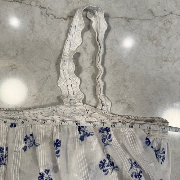 Joie White & Blue Floral Cotton Tank Women's Medium Lace Cottagecore Coastal - Picture 7 of 11